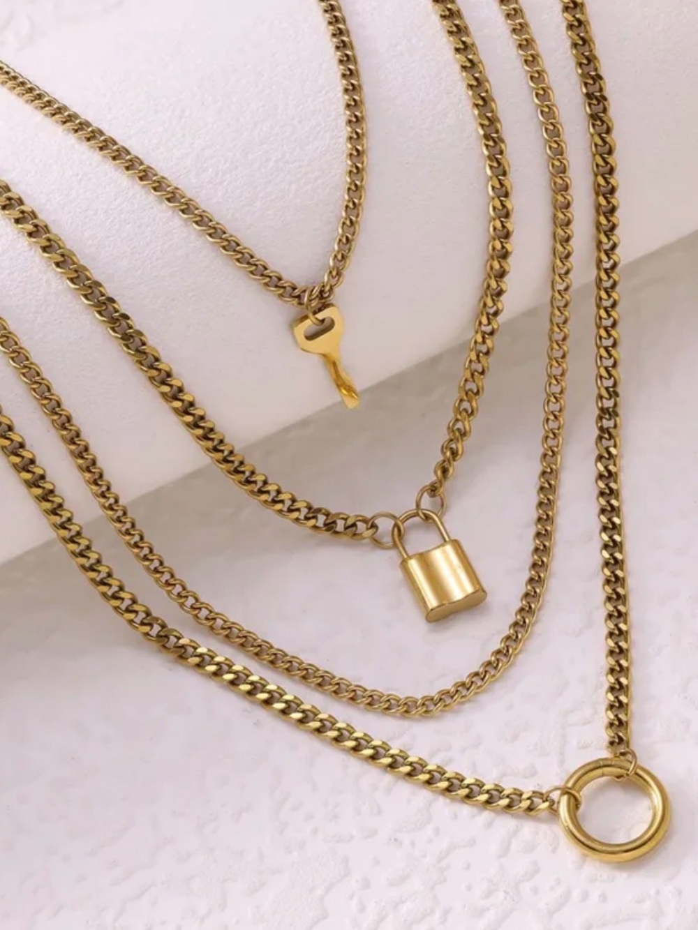 REVOLVE Gold-Tone Layered Padlock, Key & Ring Necklace